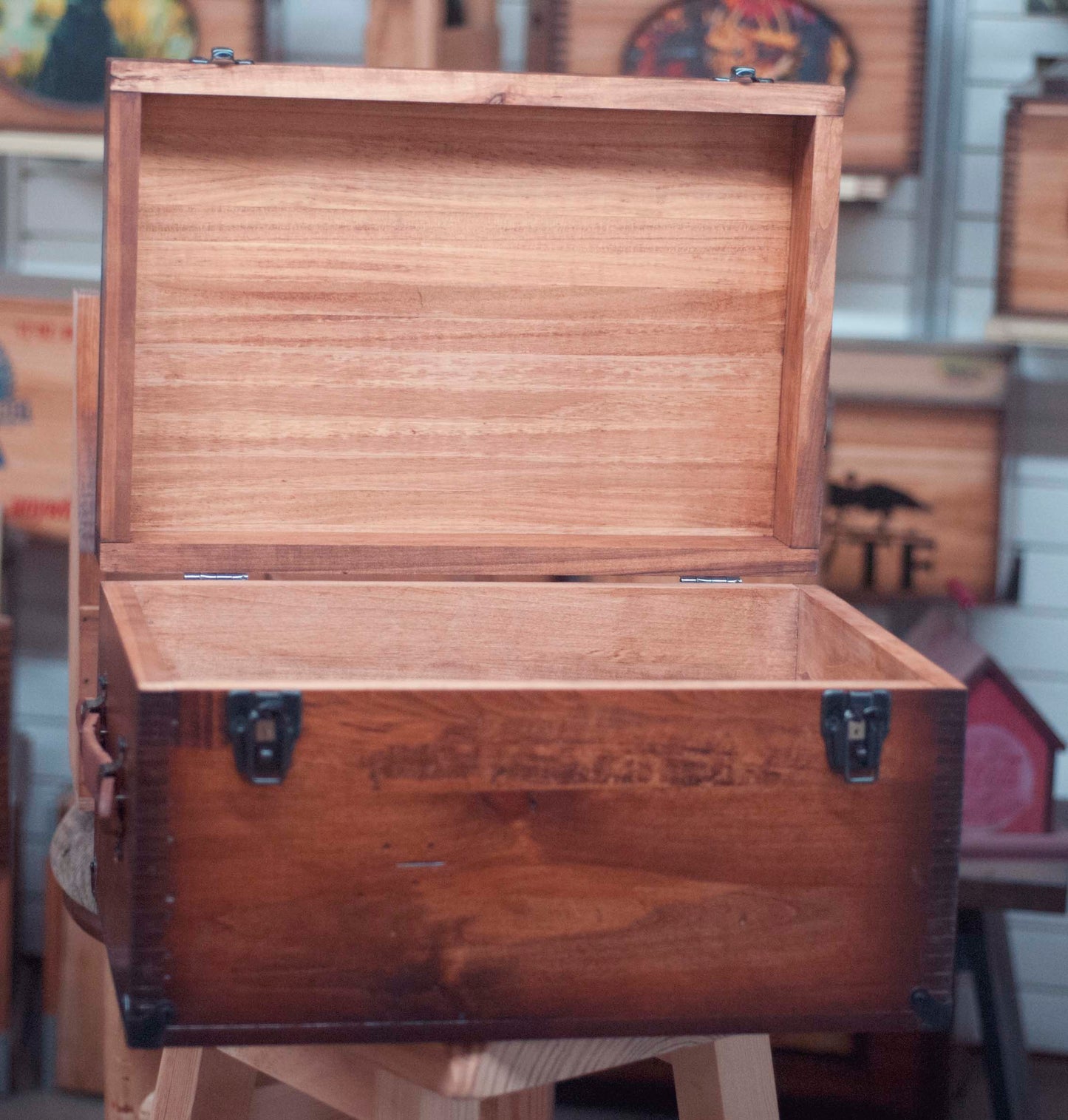Wooden Memory Box Keepsake Box with open lid