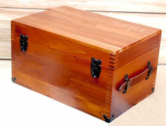 Cedar Chest with Leather Handles front view | Wooden Box